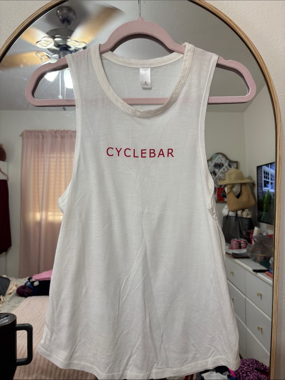 CycleBar Women's White Muscle Tank with Red Logo